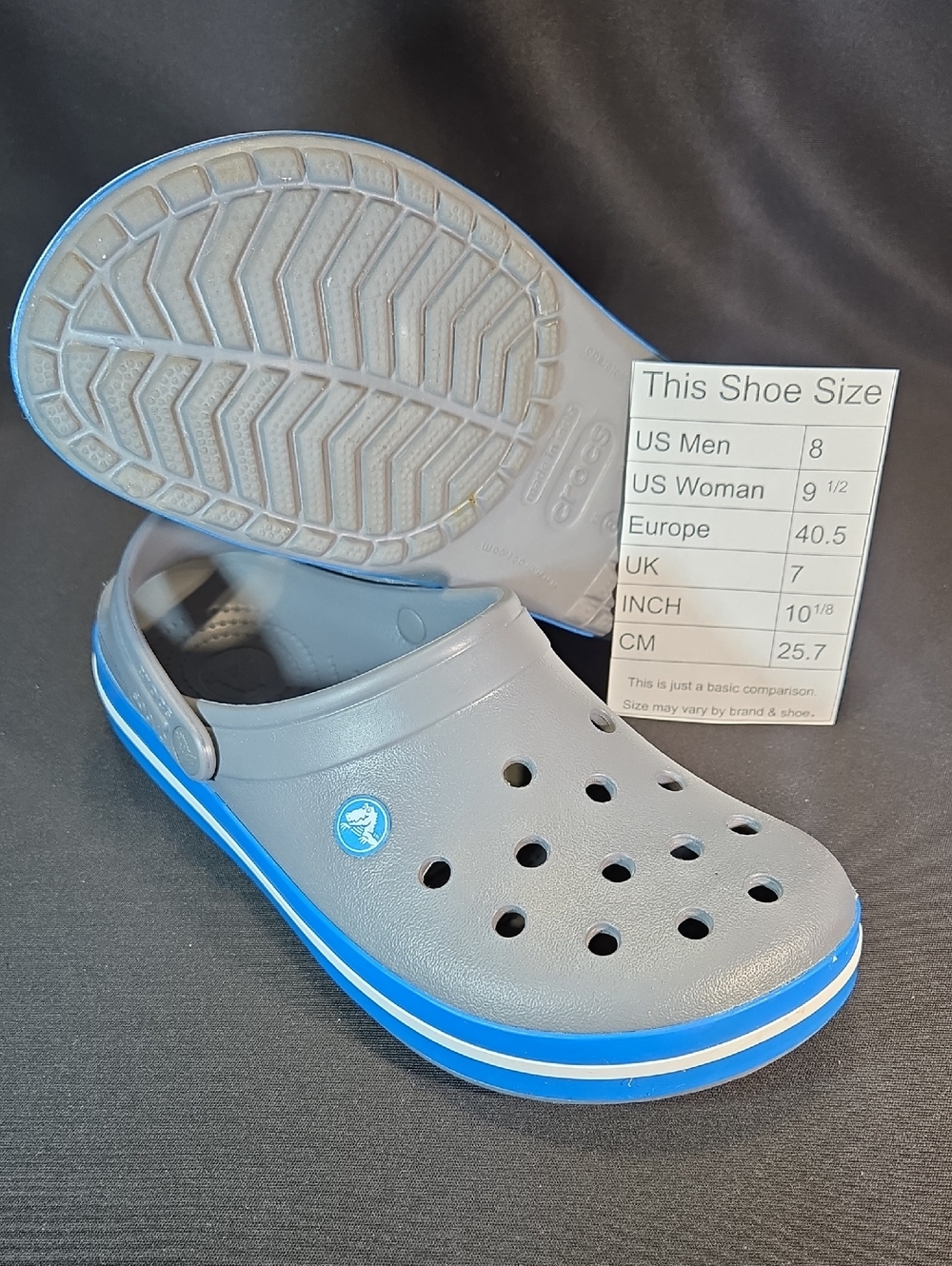 CROCS Men's Gray Slip-On Clog with Blue Accent